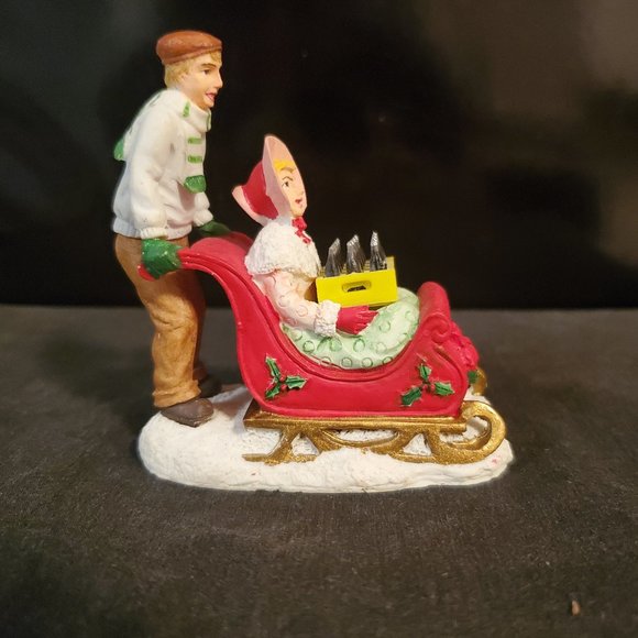 Coca-Cola "Town Square Collection" Man Pushing Woman on Sled 1994 - Picture 2 of 5
